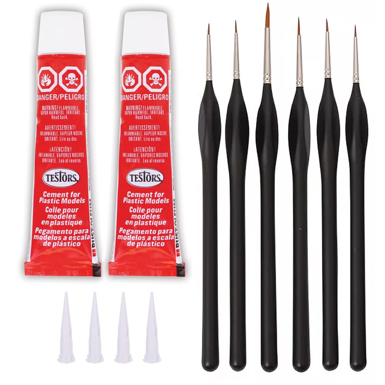 Testors Cement Plastic Model Glue 2 Pack, Pixiss Fine Miniature Detail Brushes